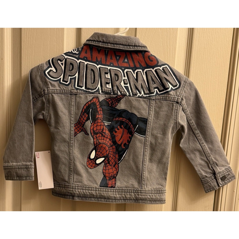 Marvel Spider Man Jean Jacket Gray Denim Coat Logo Print Kids Boys Size 4T NWT - Picture 5 of 5